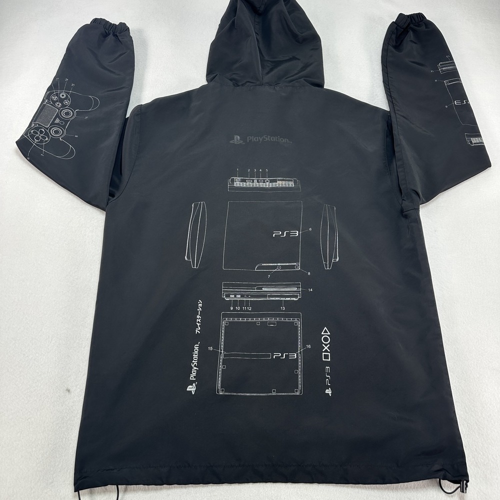 Forever 21 PlayStation Jacket Mens Medium Black 1/4 Zip Hooded Anorak PS3 Print